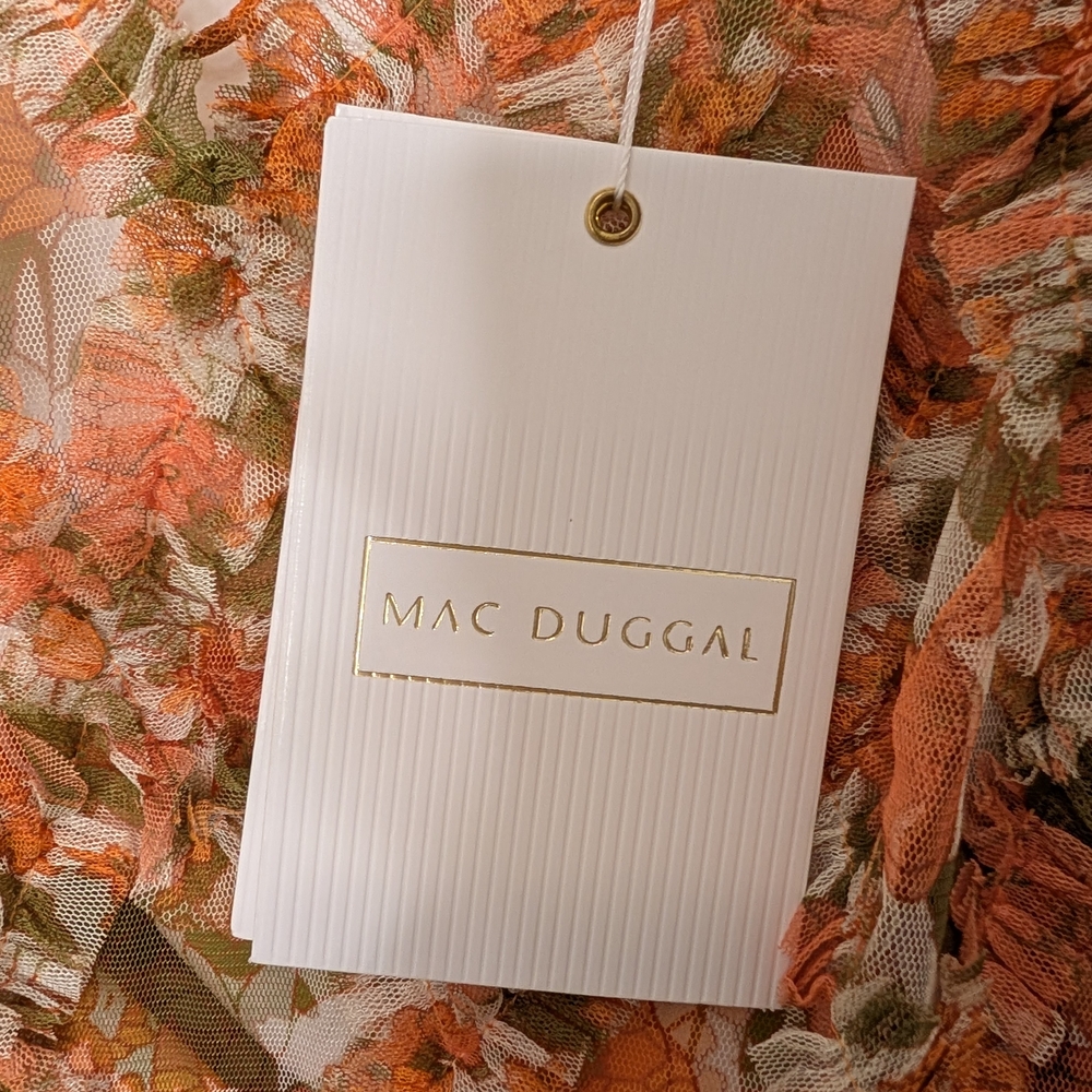 Mac Duggal Orange Floral Long Sleeve Dress - Picture 8 of 10
